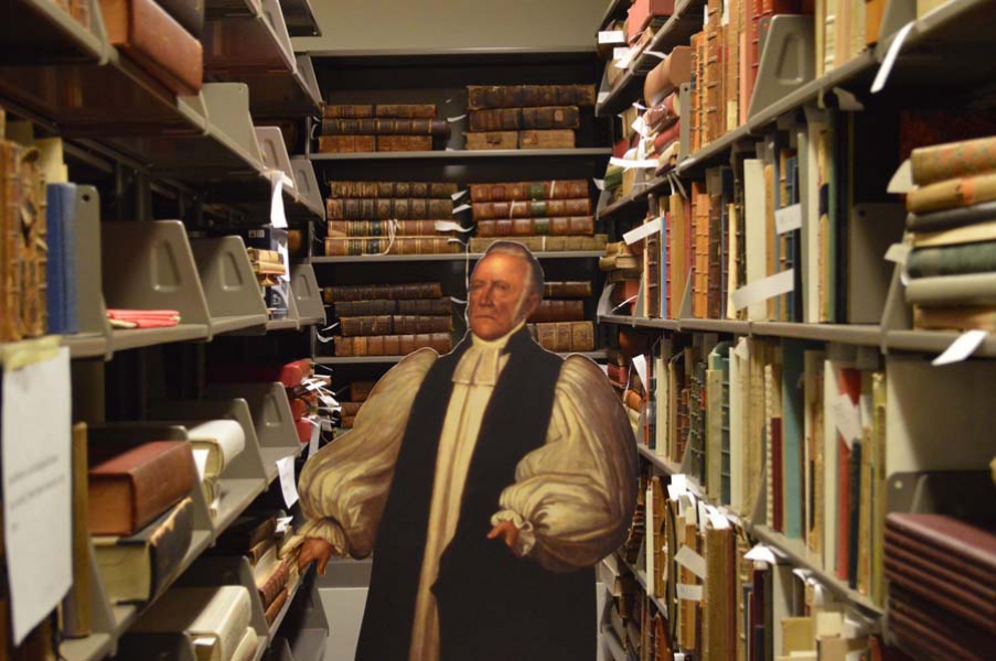 John Strachan cut-out in the Saunderson Rare Books Room